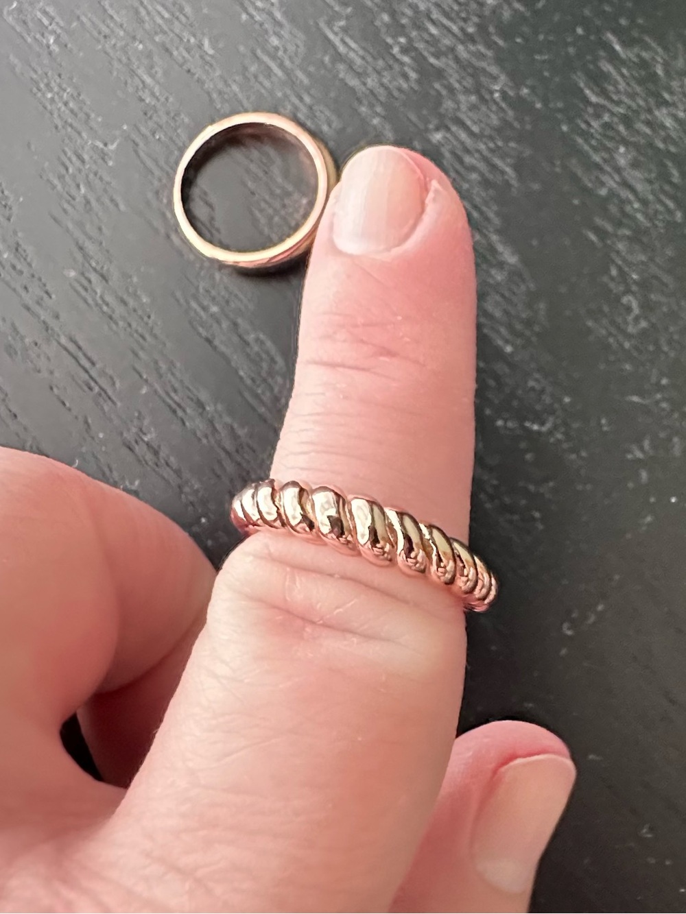 Rose Gold over Sterling Silver Stacking Ring Duo — Dome and Twisted Bands - Picture 8 of 14